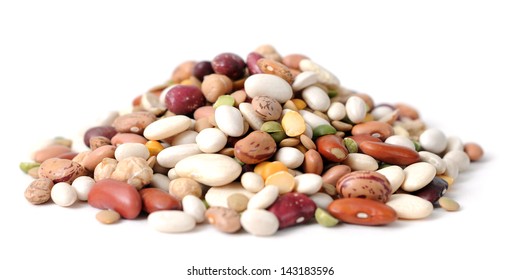 mix of beans on white background