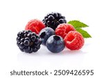 Mix berries in closeup on white background