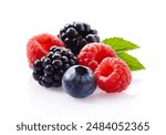 Mix berries with leaves in closeup