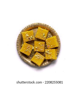 Mix Burfi Or Barfi In A Plate Top View - An Indian Traditional Sweet Or Mithai In Thali