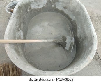 Mix Cement By Hand, Mortar Basin With  Hoe