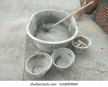 Mix Cement By Hand, Mortar Basin With  Hoe