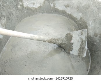 Mix Cement By Hand, Mortar Basin With  Hoe