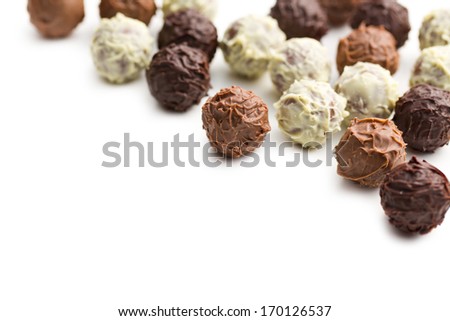 mix of chocolate trufles on white background Zdjęcia stock © 