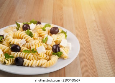 Mix Corn Pasta With Chees And Vegetable On Plate.