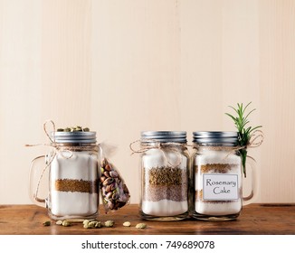 Mix Of Flour, Sugar, Nuts For Baking In A Jar . Handmade Gift.