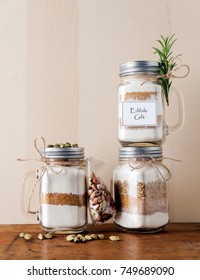 Mix Of Flour, Sugar, Nuts For Baking In A Jar . Handmade Gift.