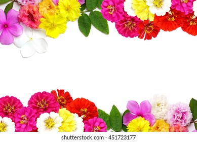 mix flowers frame isolated on a white background with copy space for design, valentine or wedding concept 