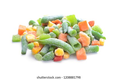 Mix Of Frozen Vegetables On White Background