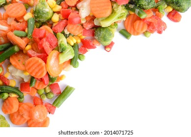 Mix Of Frozen Vegetables On White Background