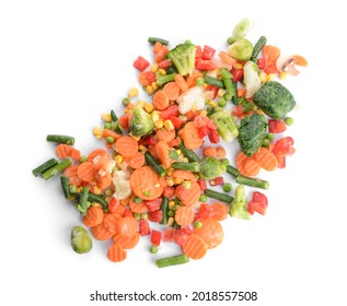 Mix Of Frozen Vegetables On White Background