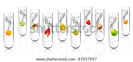Mix fruit dropped in chemical test tube, Biotechnology, Genetically Modified Organisms