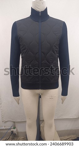 mix media sweater. full zipper cardigan long sleeve half milano knit 