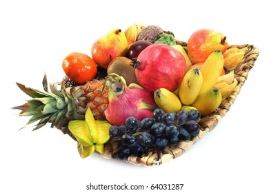 Mix Of Native And Exotic Fruits In The Basket