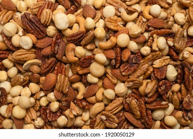 Mix of nuts as a background. Top view. 