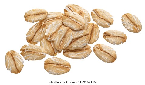 Mix of oat and rye flakes isolated on white, top view