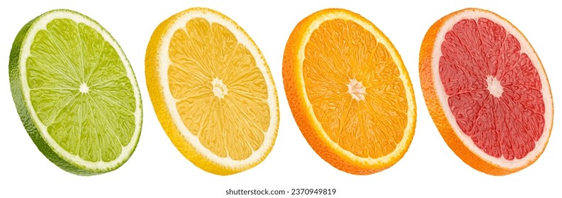 Mix of orange, grapefruit, lime and lemon slices isolated on white background - Powered by Shutterstock