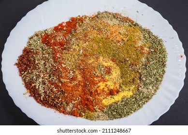 Mix Powder Spices On A Black And White Background