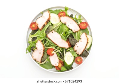 Mix Salad With Grilled Chicken Isolated On White Background - Healthy Food Style