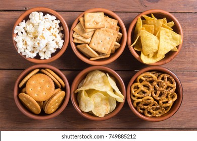 Mix Of Snacks : Pretzels Crackers Chips Popcorn Nuts And Nachos