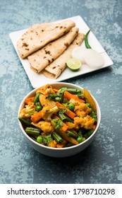 Mix Vegetable Dry Recipe In A Bowl, Indian Restaurant Style Veg Recipe Served With Chapati