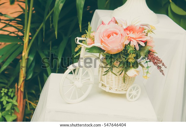 Mixed Artificial Flowers Small White Bicycle Stock Photo Edit Now