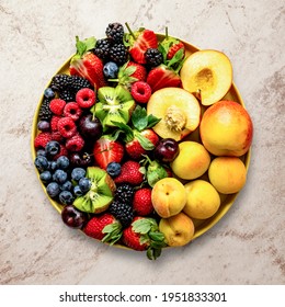 Mixed Berries Flat Lay With Peaches And Kiwis Food Photography