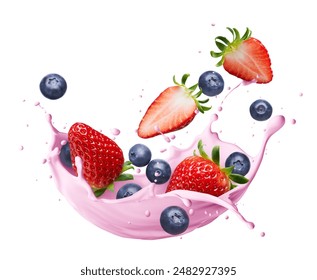 Mixed berries yogurt drink isolated on white background - Powered by Shutterstock