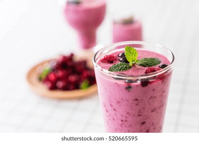 Mixed Berries With Yogurt Smoothies On The Table