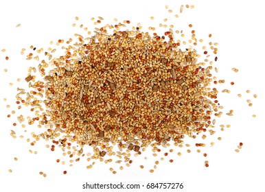 Mixed Bird Seed Isolated On White Background, Top View