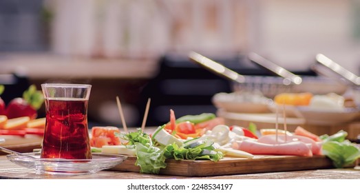 mixed breakfast and tea presentation