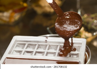 Mixed Chocolate Poured On Bar Mold