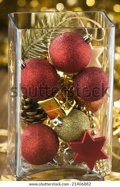 Mixed Christmas Ornaments Big Glass Vase Stock Photo Edit Now