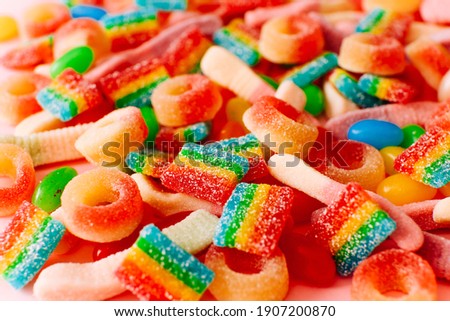 Mixed collection of colorful candy, close up