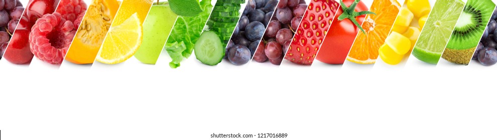 Mixed of color fruits and vegetables. Fresh ripe food