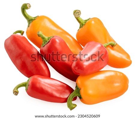 Mixed Color Sweet bite Peppers or  Red Bell pepper and Yellow Bell pepper Isolate on white background with clipping path.