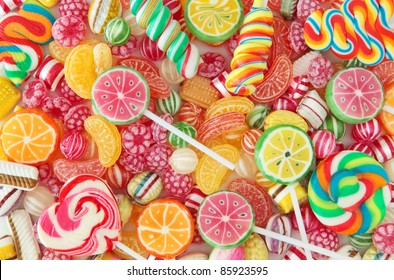 Mixed colorful fruit bonbon close up - Shutterstock ID 85923595
