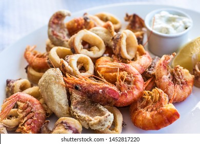 Mixed deep-fried fish, shrimp and squid platter