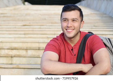 Mixed Ethnicity Student Smiling On Campus