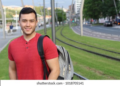 Mixed Ethnicity Student Smiling Outdoors 