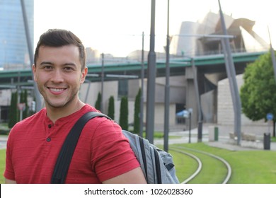 Mixed Ethnicity Student Smiling Outdoors