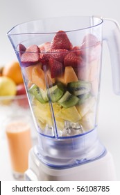 Mixed Fresh Fruit In Blender Close Up