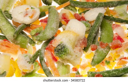 Mixed frozen vegetables, good for stir fry!  Ideal for a food background image.  Includes, snap peas, broccoli, green beans, peppers, carrots and water chestnuts. - Powered by Shutterstock