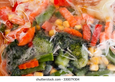 Mixed Frozen Vegetables In Plastic Bag, As A Background