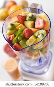 Mixed Fruit In Blender Close Up Shoot