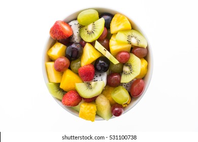 Mixed Fruit In White Plate Isolated On White Background - Healthy Food Style