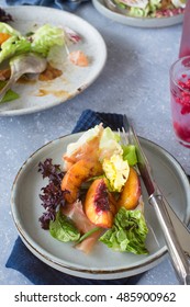 Mixed Green Salad With Prosciutto And Grilled Nectarine Slices