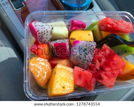 Mixed Healthy fruit chunks in a Container. 