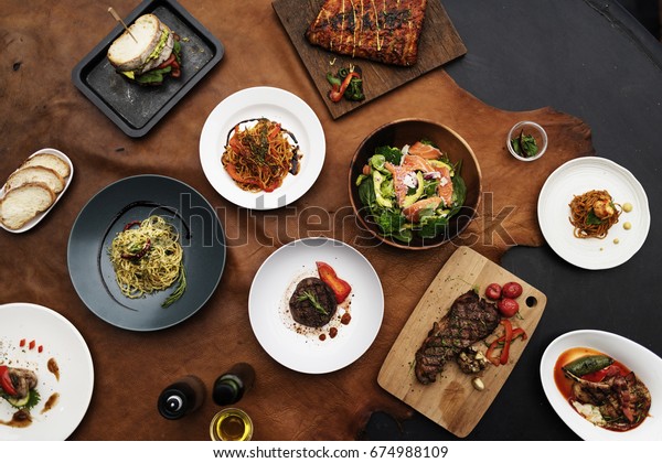 Mixed italian food plates on\
table