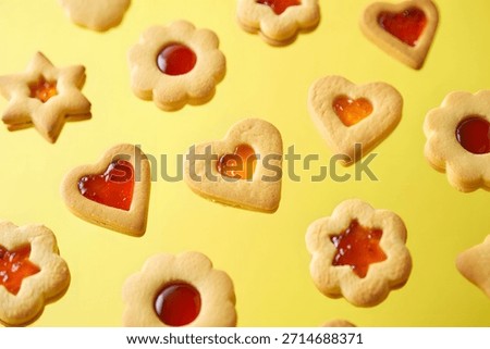 Mixed Jam Cookies Pattern on Yellow Background